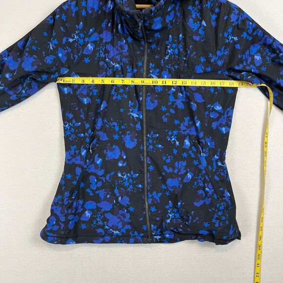 LULULEMON Gather Me Slightly Running Jacket Size 6 Blue Black Print Rain Hood - Picture 6 of 11